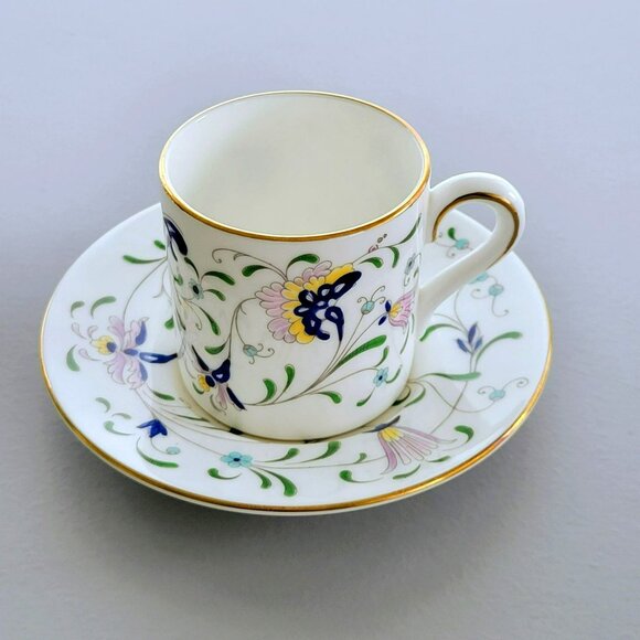 Coalport Other - Vintage Coalport Demitasse Cup & Saucer, Abstract Floral Gold Trim England 1970s